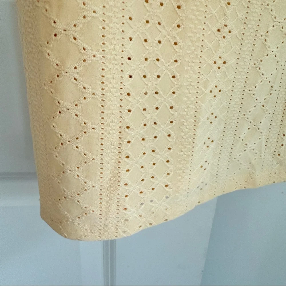 POPYOUNG NWT Bodycon Minidress Beach Cover Up Pale Yellow Eyelet Sheer V-Neck L